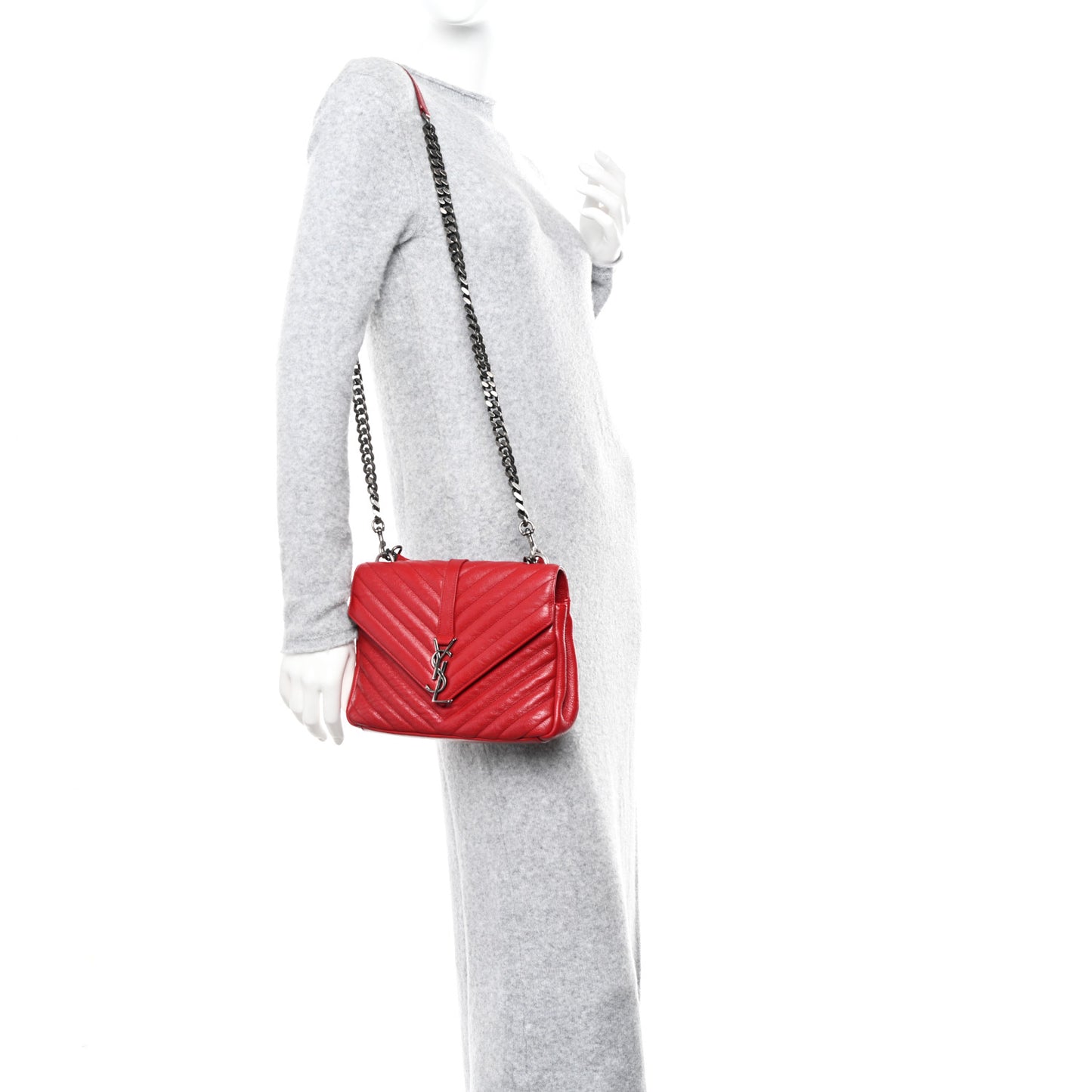 Sheepskin Matelasse Chevron Monogram Medium College Bag Rouge