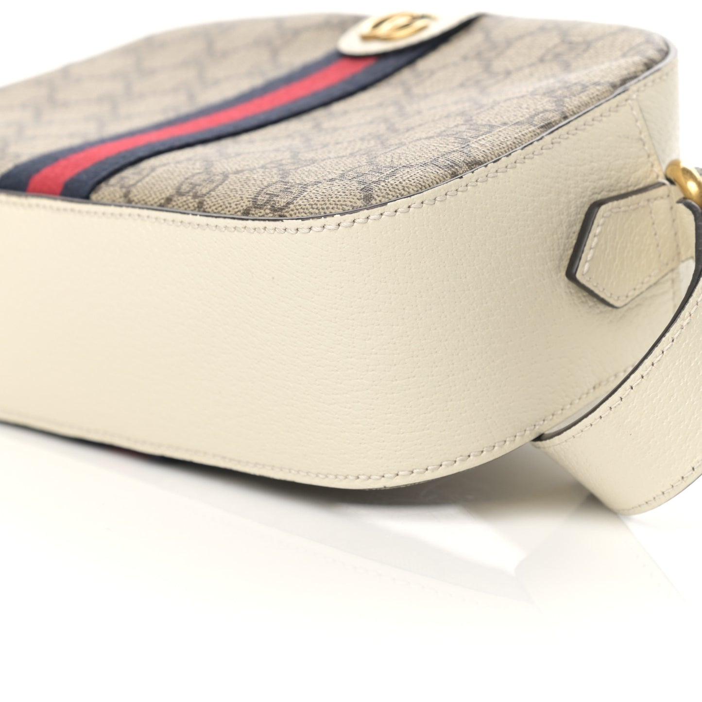 GG Supreme Monogram Textured Calfskin Web Small Ophidia Camera Bag Beige Ebony Mystic White