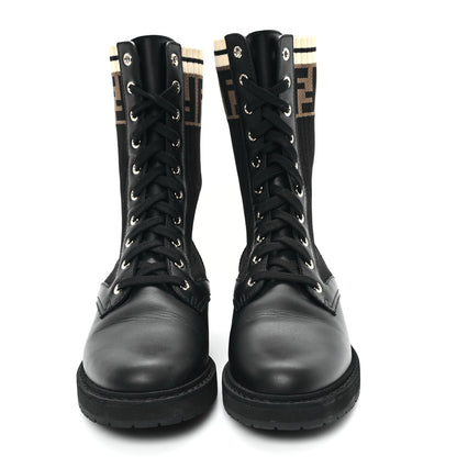 Fendi Calfskin Stretch Fabric Rockoko Biker Boots 38.5 Tobacco Black Marino 3 of 9