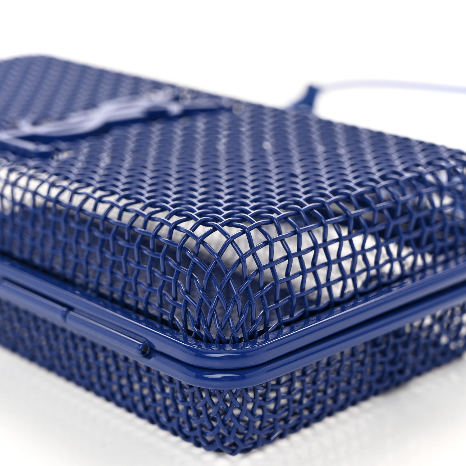 Saint Laurent Brass Lambskin Monogram Cassandre Cage Bag Blue