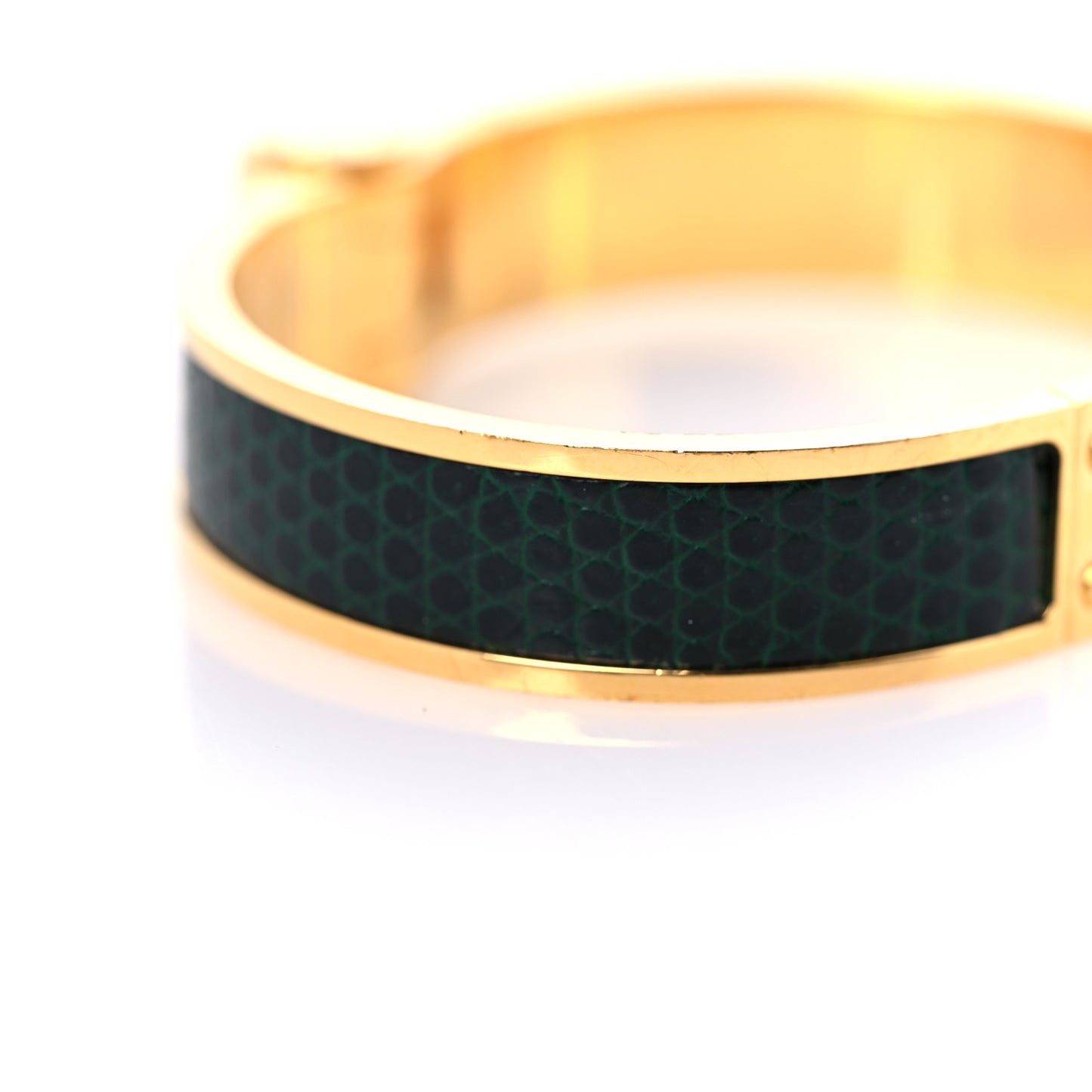 Lizard Charniere Cuir Narrow Hinged Bracelet S Vert Moyen