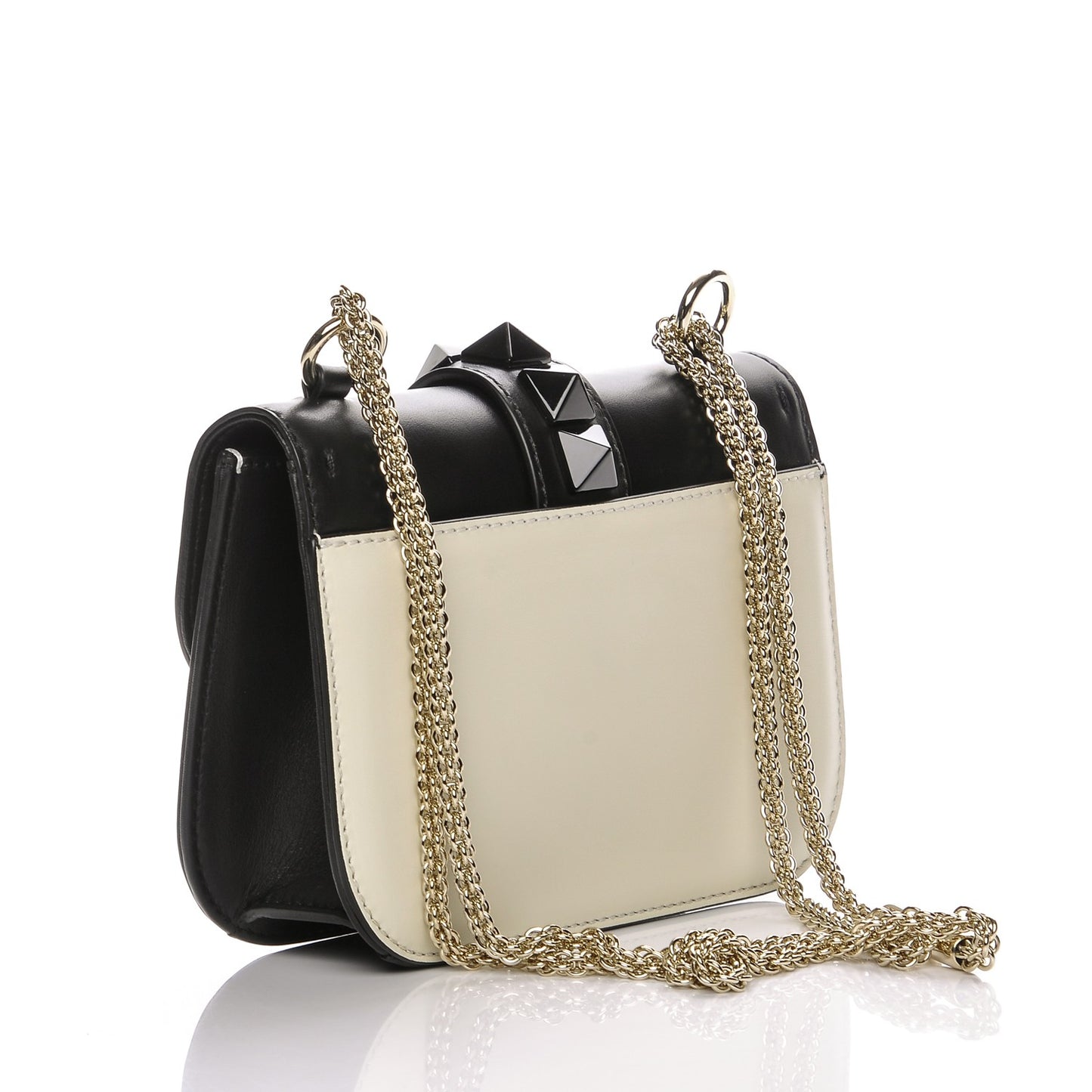 Vitello Small Glam Lock Rockstud Flap Black Light Ivory