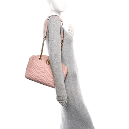 Gucci Calfskin Matelasse Medium GG Marmont Open Top Shoulder Bag Perfect Pink 2 of 10