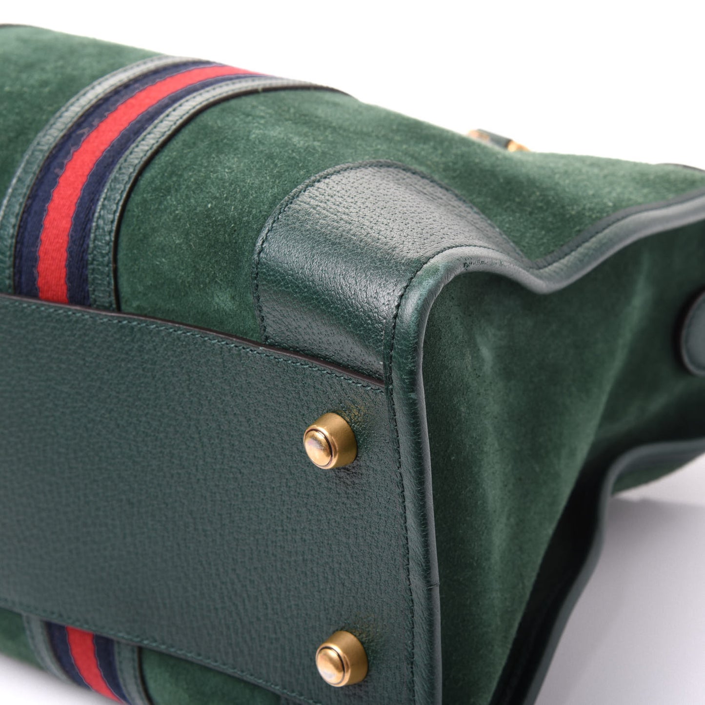 Suede Daino Textured Dollar Calfskin Web Medium Duffle Bag Green