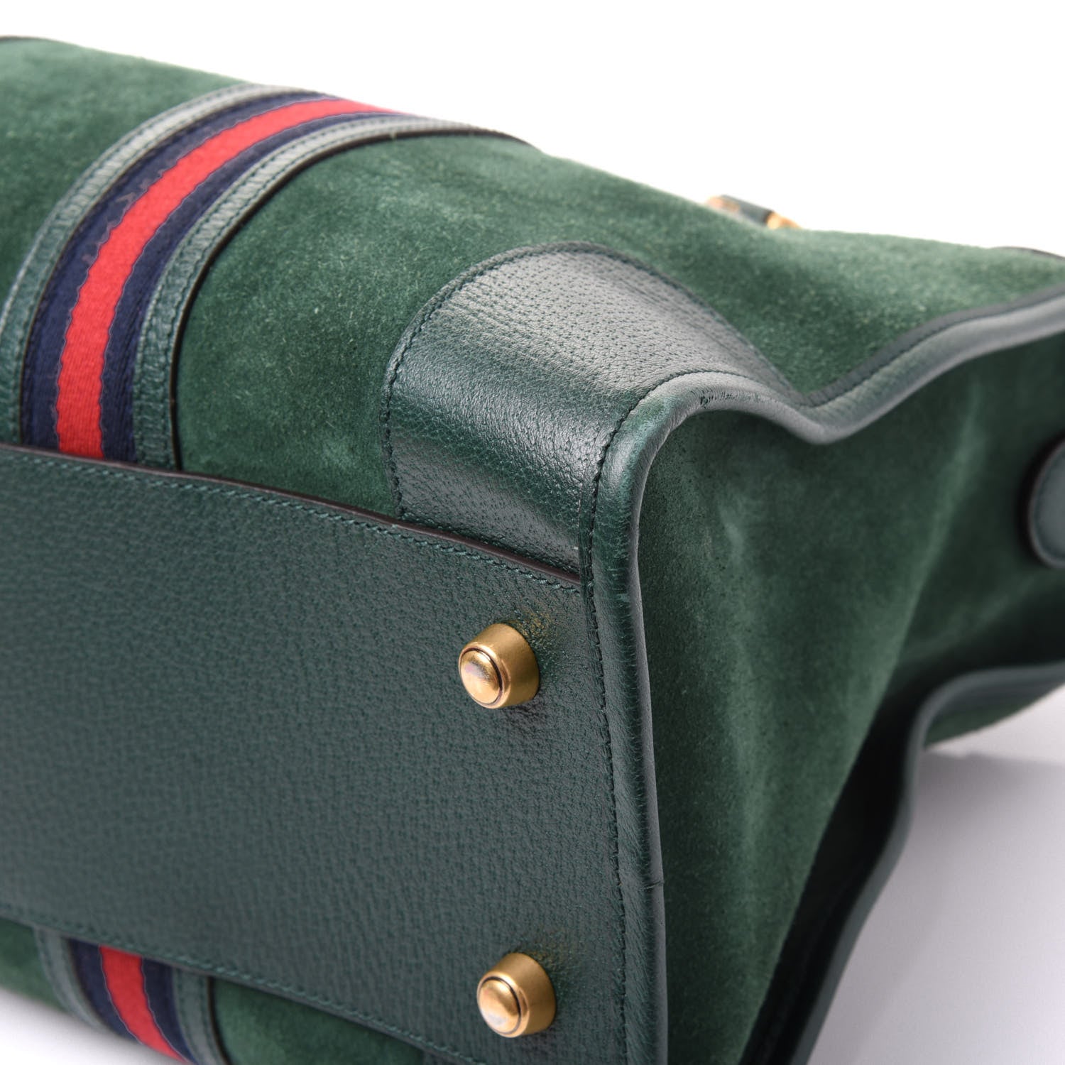 Gucci Suede Daino Textured Dollar Calfskin Web Medium Duffle Bag Green 6 of 11