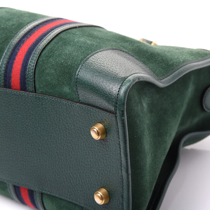 Gucci Suede Daino Textured Dollar Calfskin Web Medium Duffle Bag Green 6 of 11