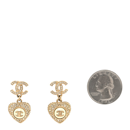 Chanel Pearl Crystal CC Heart Drop Earrings Gold White 2 of 5