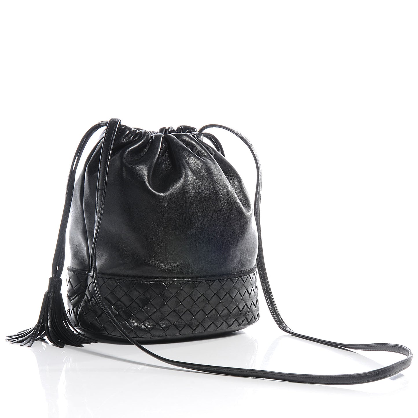 Vintage Leather Drawstring Shoulder Bag Black