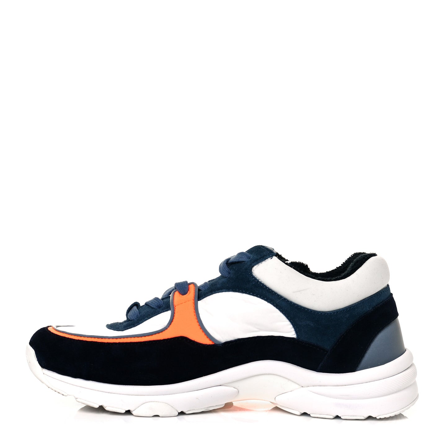 Nylon Calfskin Suede CC Womens Sneakers 38 Navy White Orange