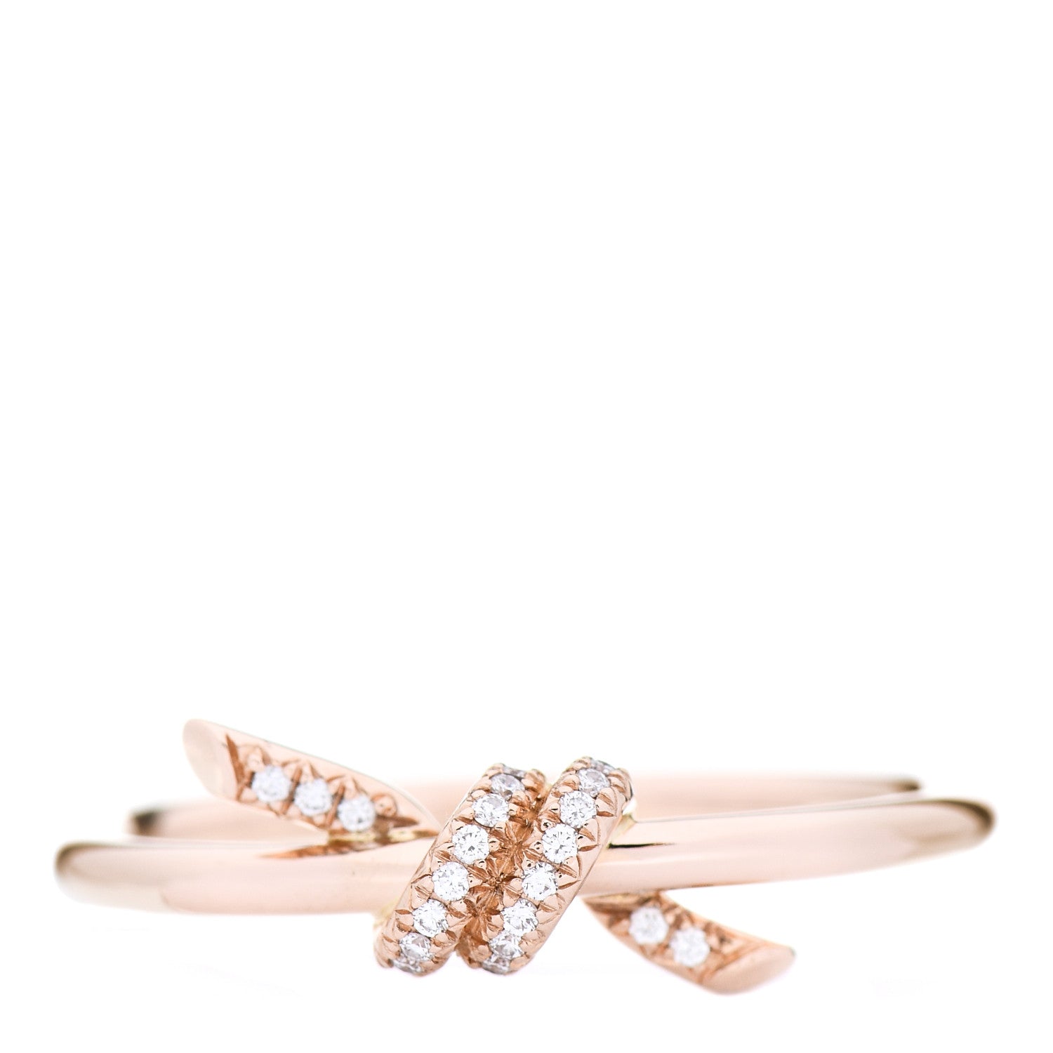 Tiffany 18K Rose Gold Diamond Small Knot Ring 55 7.25 1 of 5
