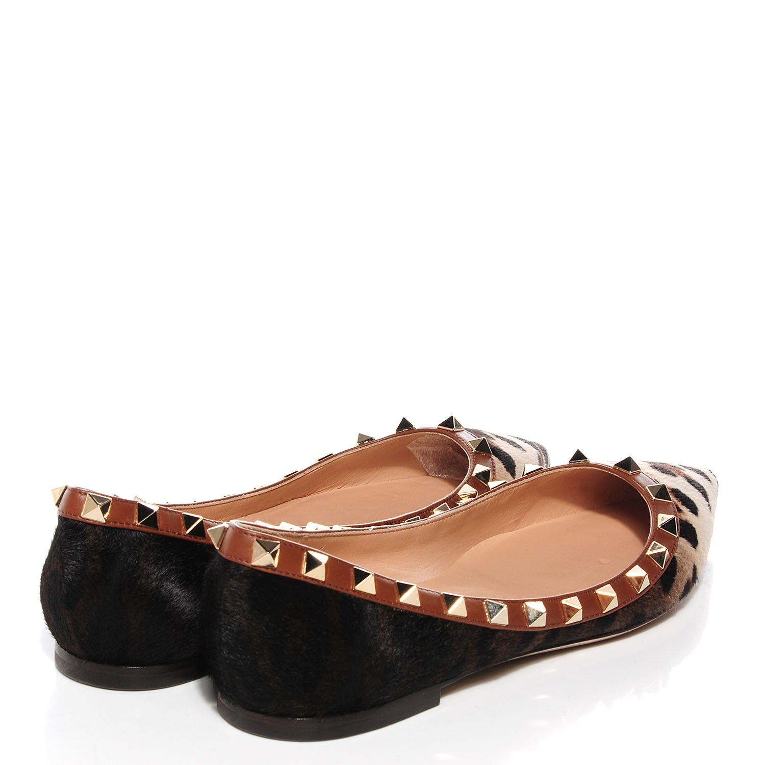 Valentino Garavani Calf Hair Leopard Print Rockstud Ballerina Flats 36 Brown 4 of 7