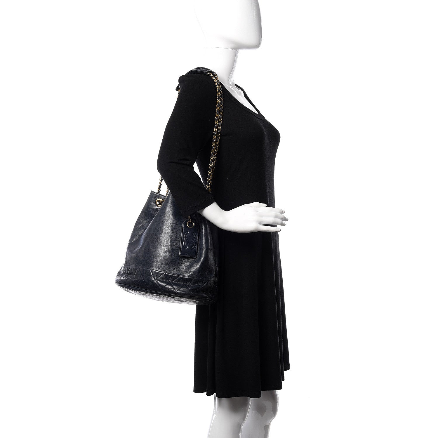 Chanel Lambskin CC Drawstring Bag Navy Blue 2 of 17