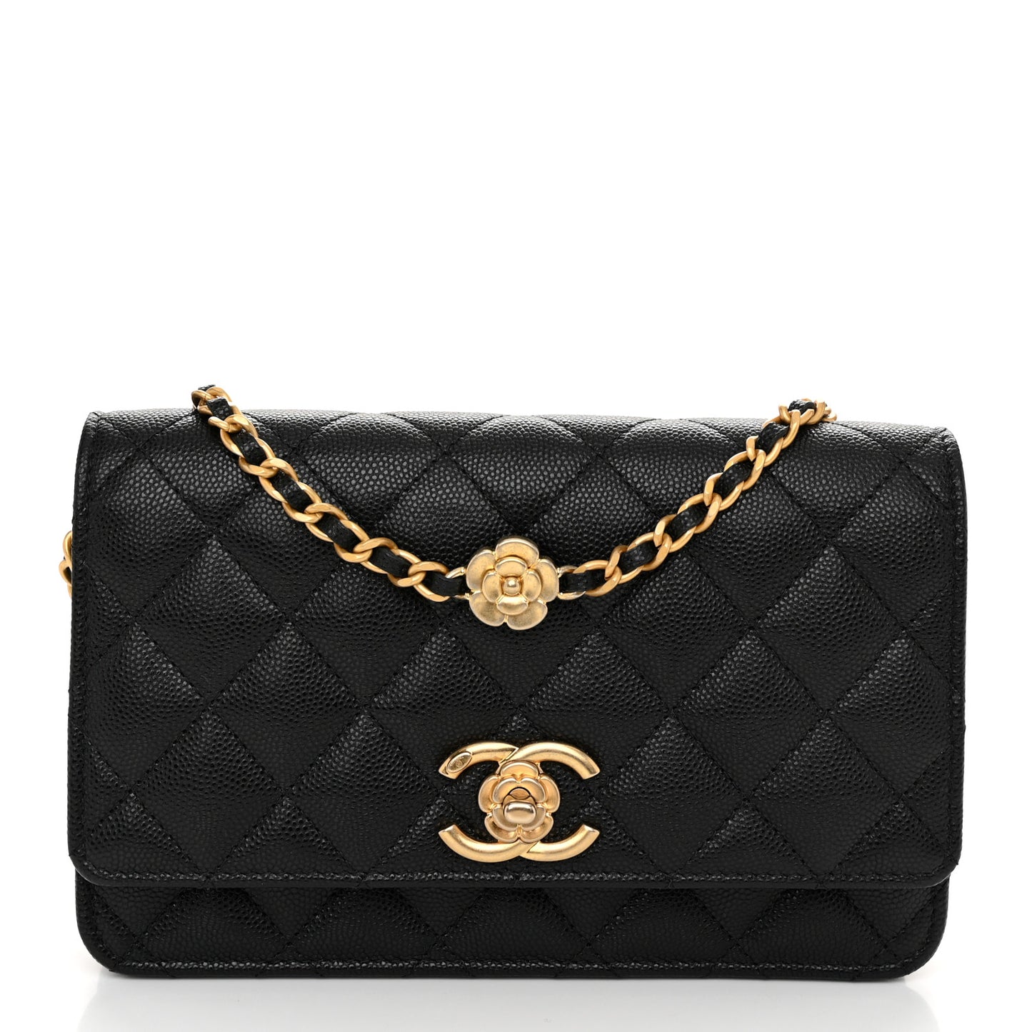 Caviar Quilted Camellia Wallet On Chain WOC Black