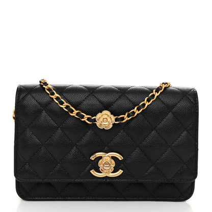 Chanel Caviar Quilted Camellia Wallet On Chain WOC Black 1 of 11