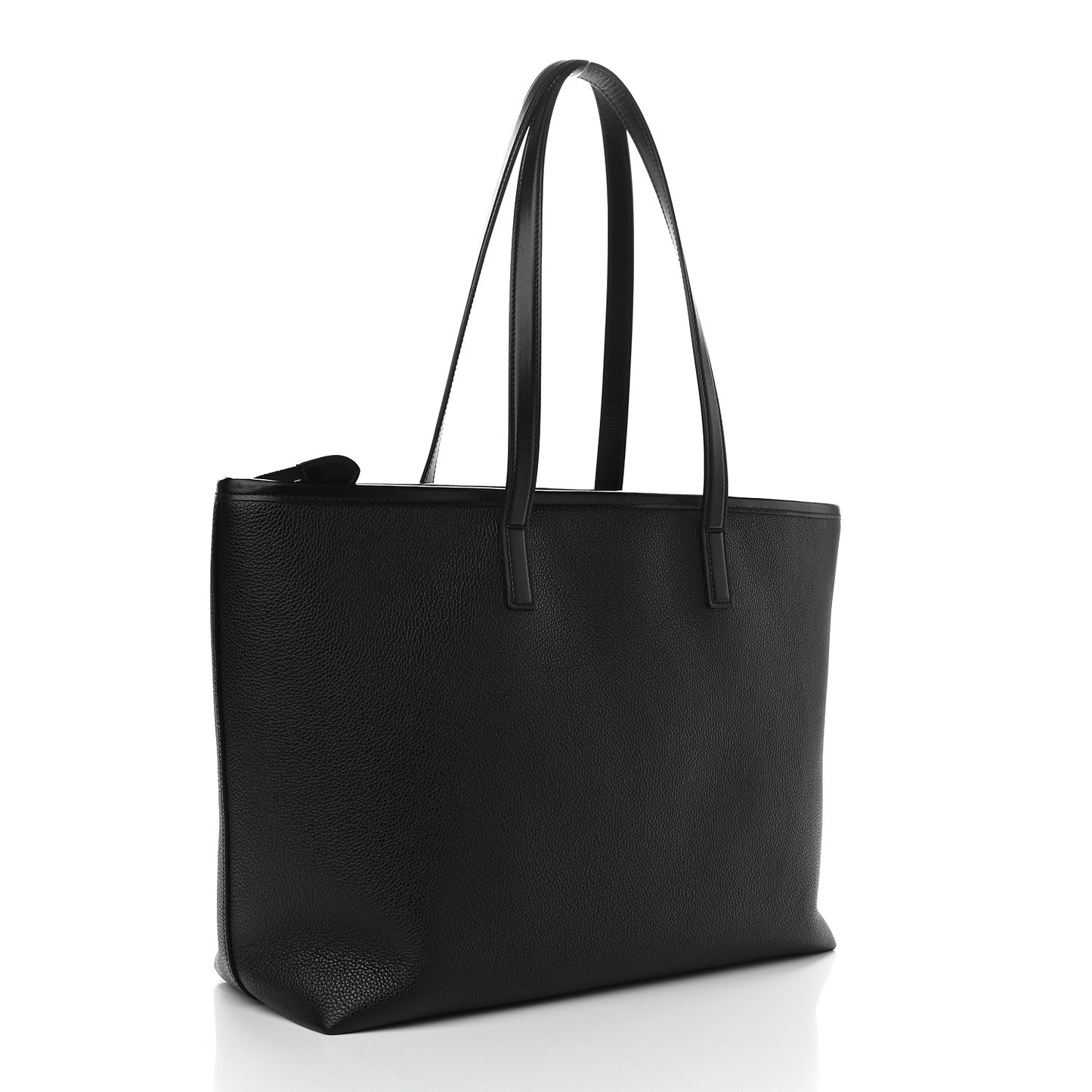 Grained Calfskin East West Medium Zipper Tote Black