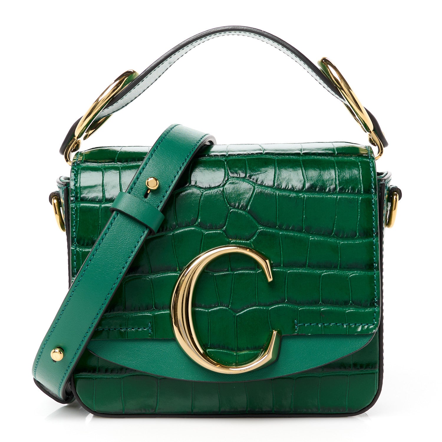 Chloe Calfskin Crocodile Embossed Mini C Double Carry Woodsy Green 1 of 11