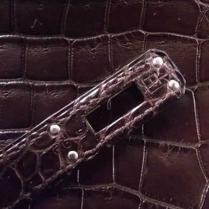 Hermes Crocodile Kelly Pochette Clutch Brown 8 of 8