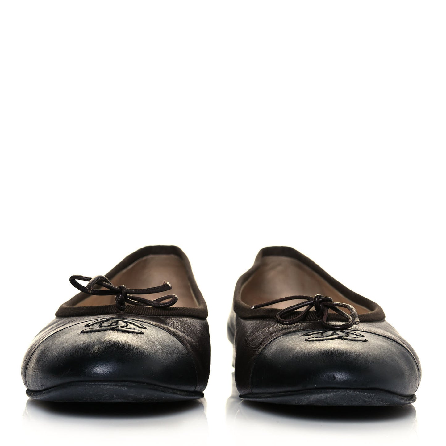 Lambskin Cap Toe Ballerina Flats 39.5 Black Brown