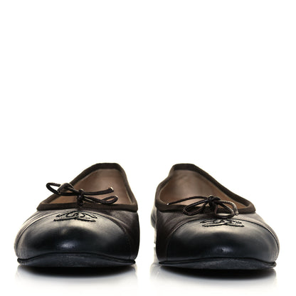 Chanel Lambskin Cap Toe Ballerina Flats 39.5 Black Brown 2 of 13