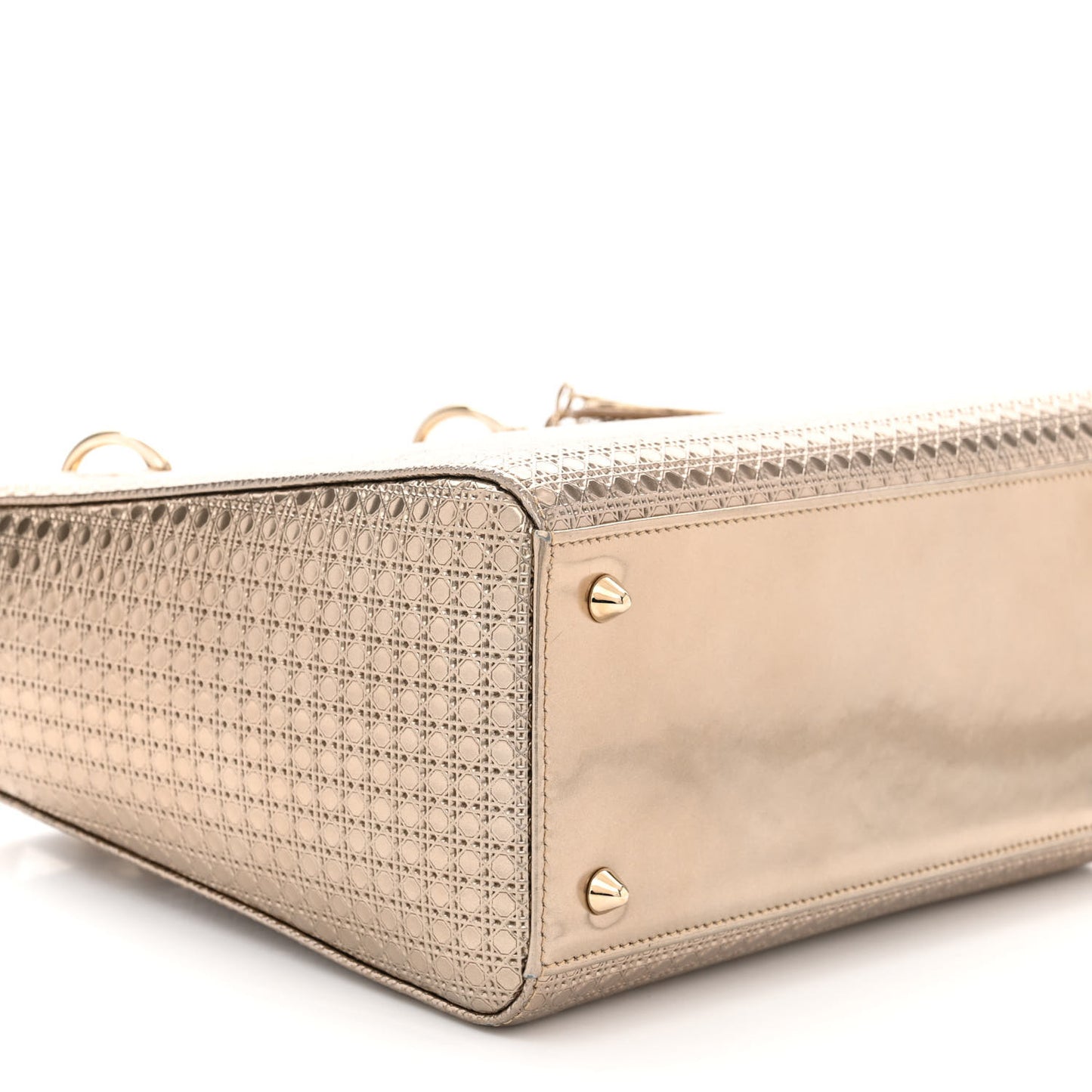 CHRISTIAN DIOR Metallic Patent Micro-Cannage Medium Lady Dior
