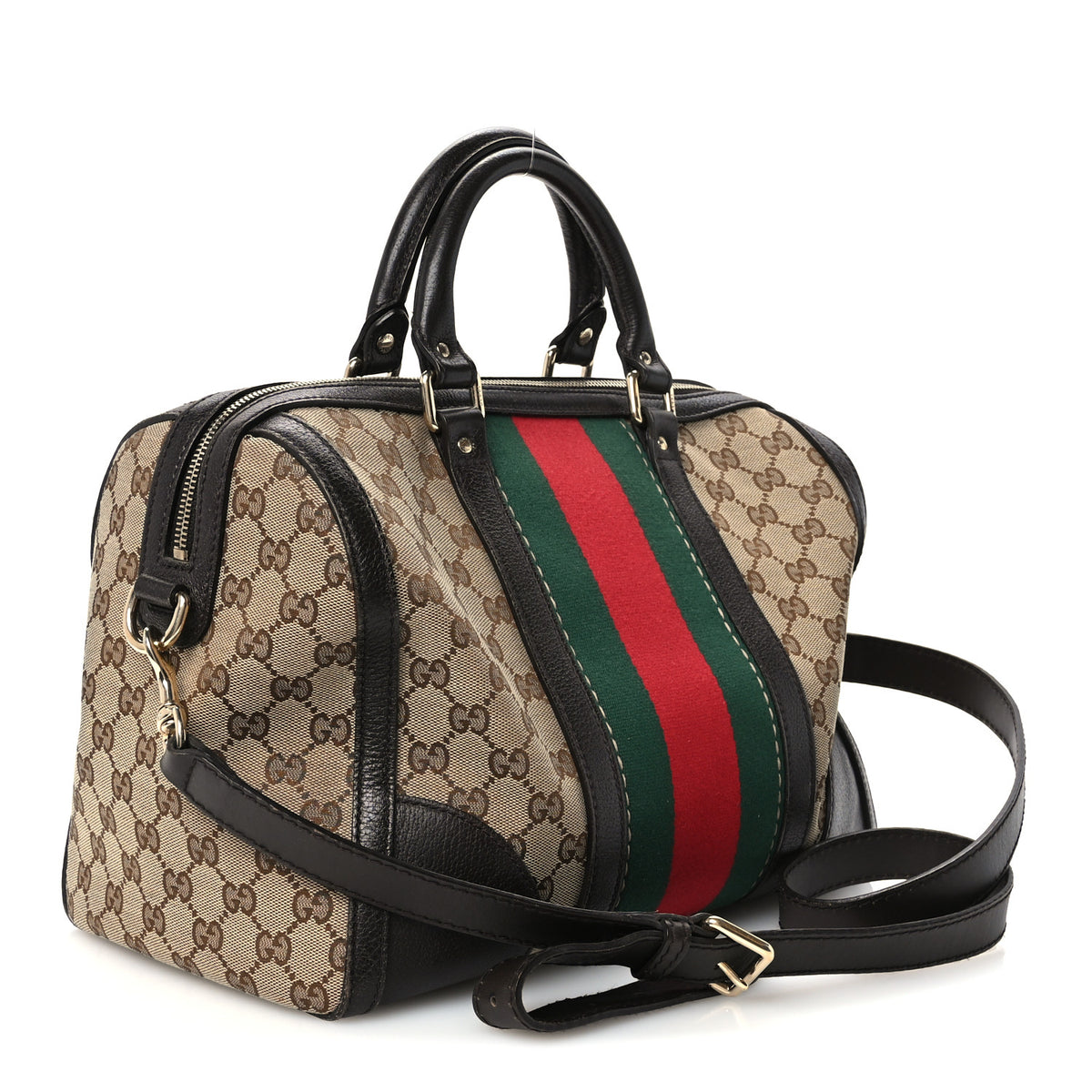 Gucci Monogram Vintage Web Medium Webby Bee Boston Dark Brown 3 of 13