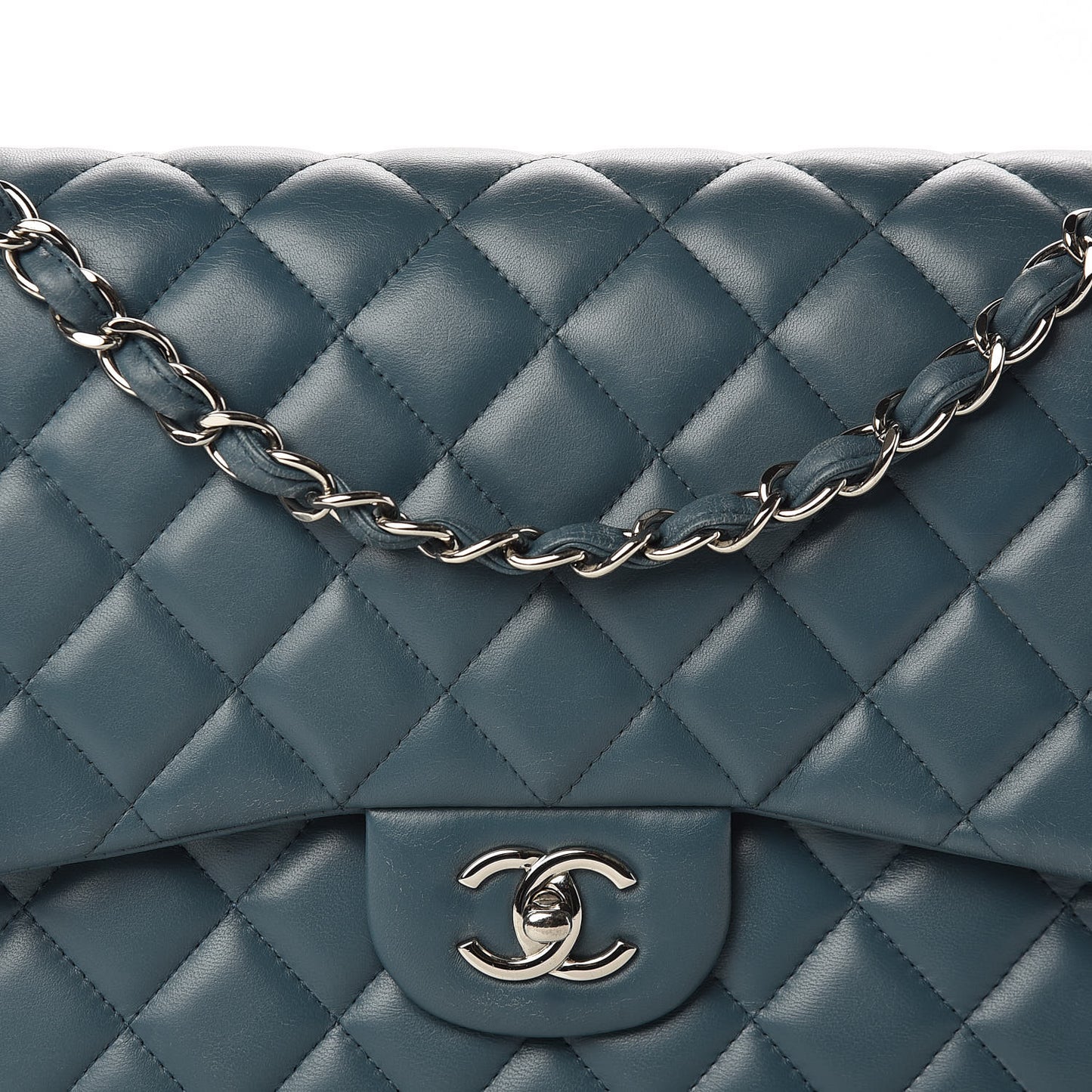 Lambskin Quilted Jumbo Double Flap Light Blue