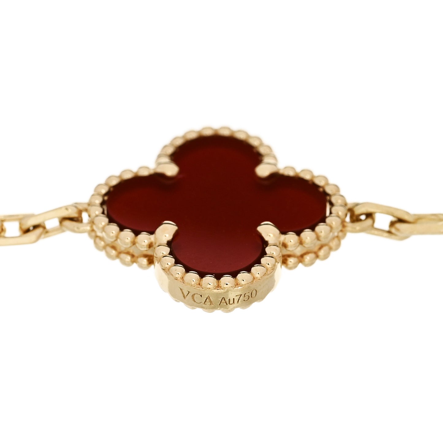 18K Yellow Gold Carnelian 5 Motifs Vintage Alhambra Bracelet