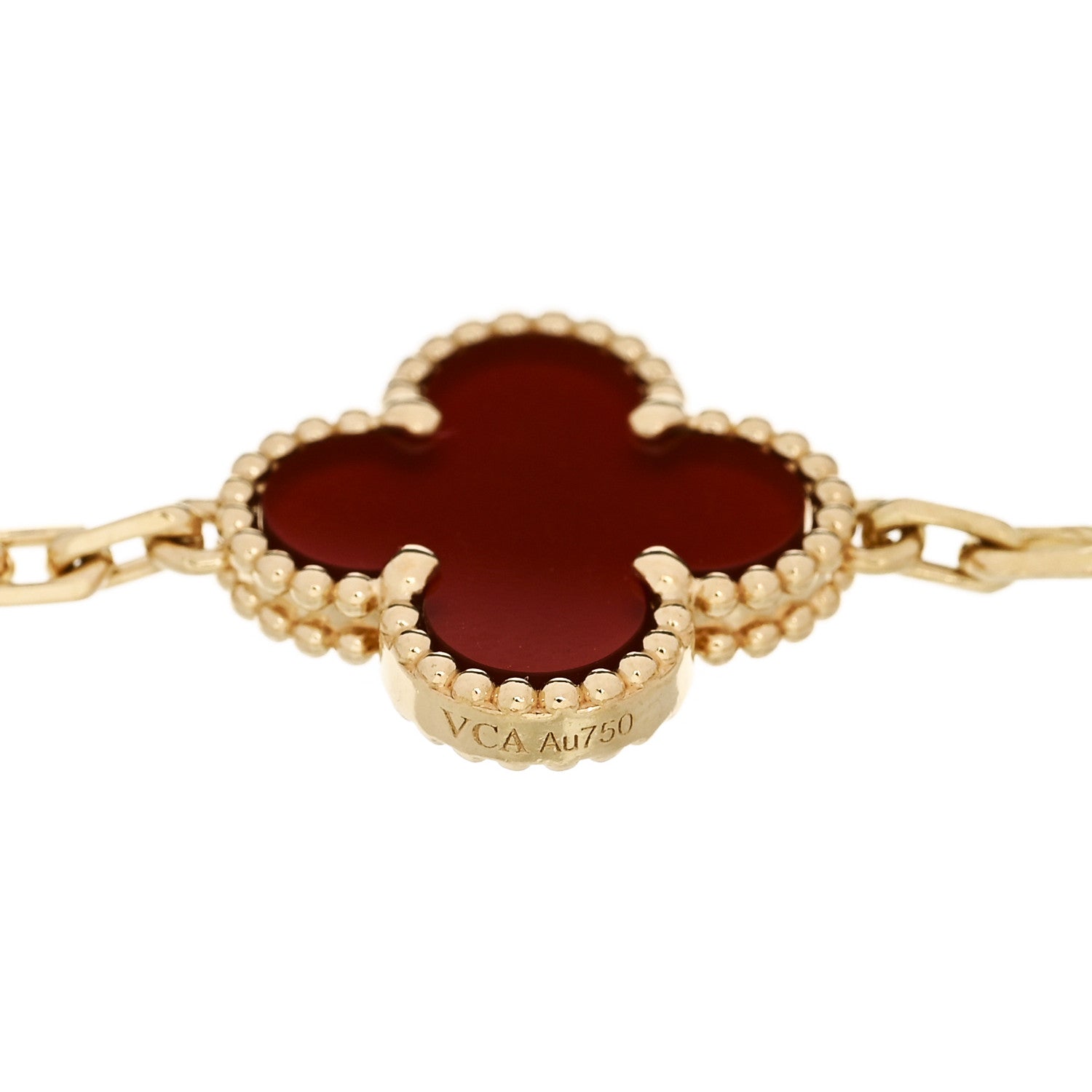 Van Cleef & Arpels 18K Yellow Gold Carnelian 5 Motifs Vintage Alhambra Bracelet 4 of 5