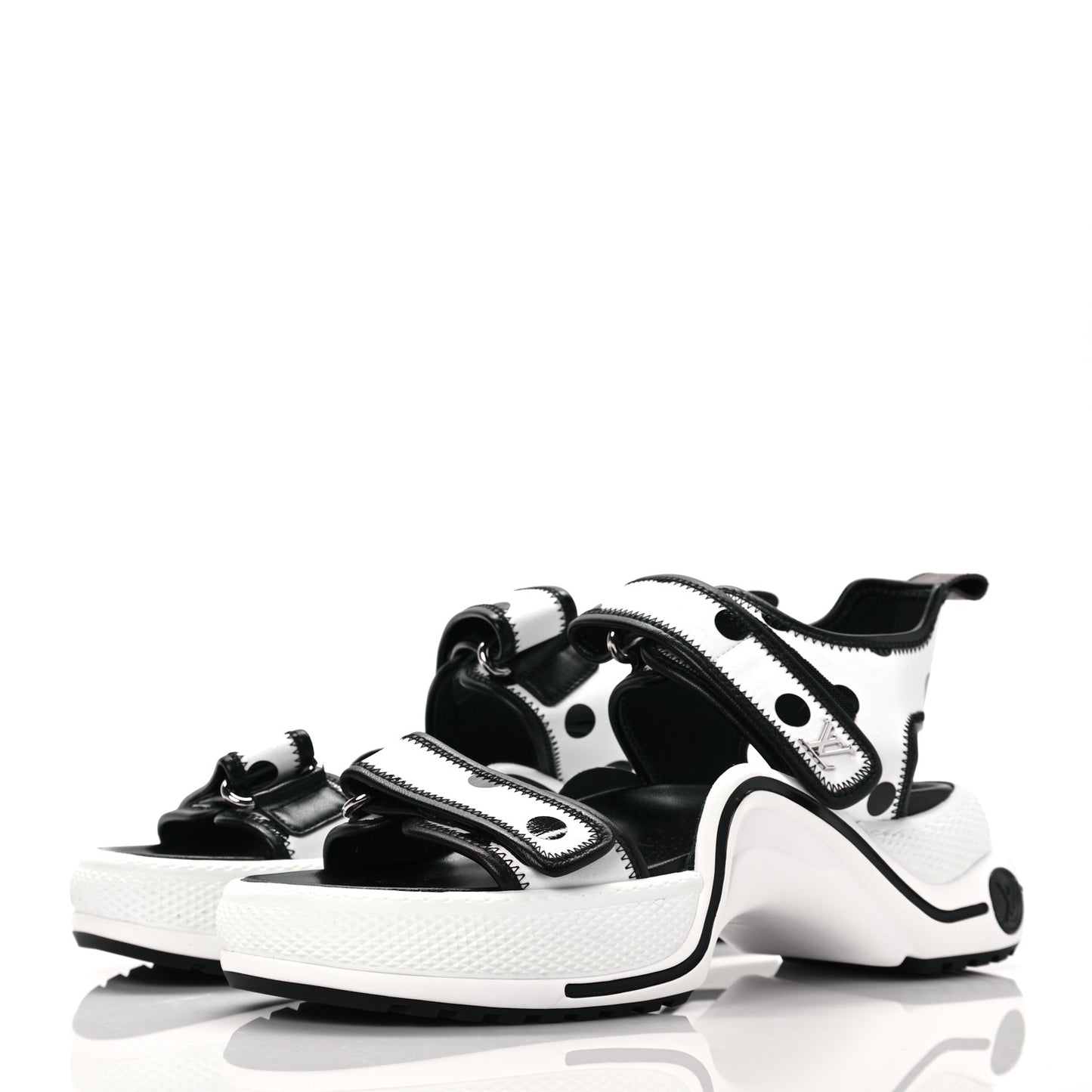 Satin Printed Polka Dot LV Archlight Sandal 40 Black White