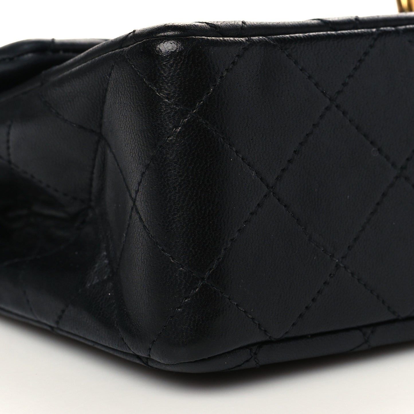 Lambskin Quilted Small Double Flap Black