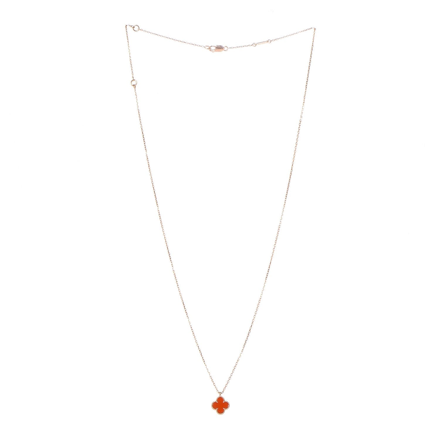 Van Cleef & Arpels 18K Rose Gold Carnelian Sweet Alhambra Pendant Necklace 3 of 6