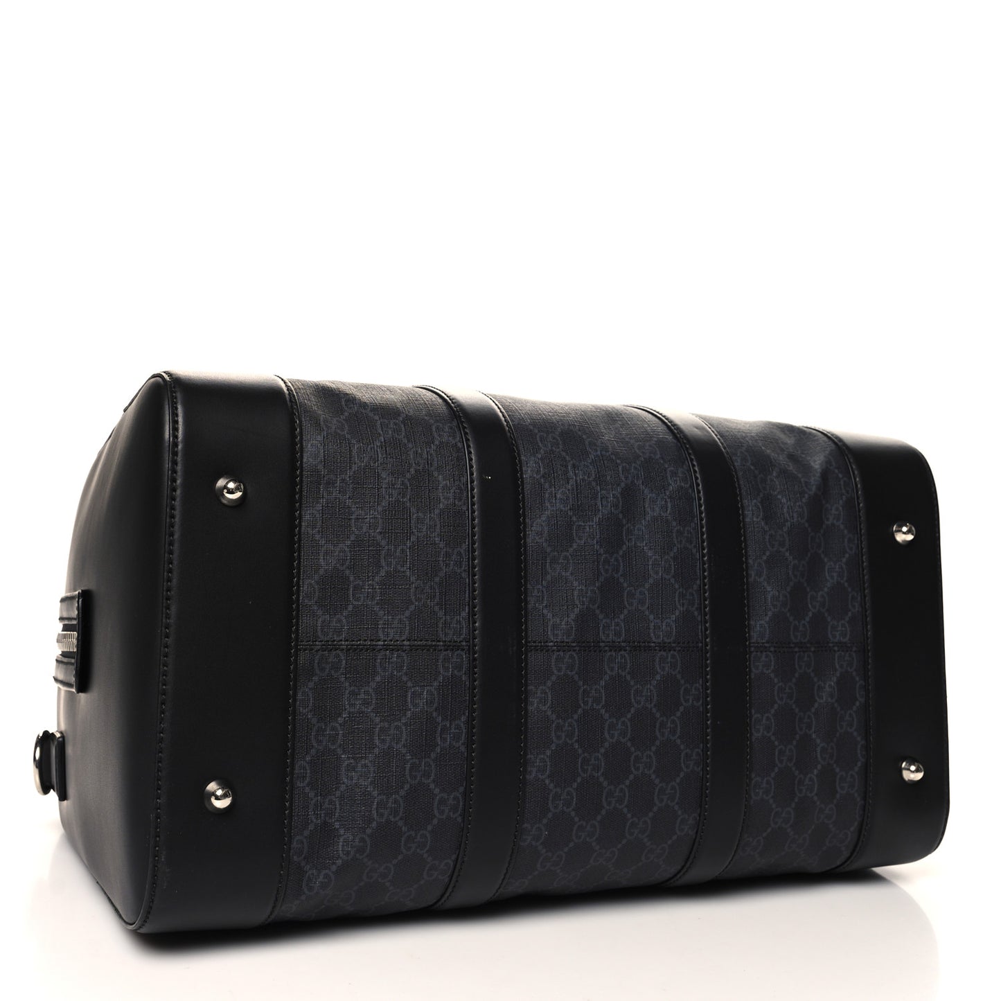 Soft GG Supreme Monogram Appia Calfskin Web Medium Carry On Duffle Bag Black Grey
