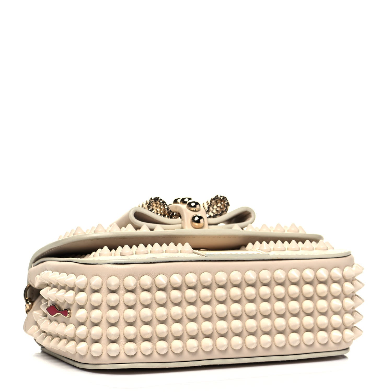 Christian Louboutin Calfskin Spikes Sweety Charity Shoulder Bag Beige 4 of 9