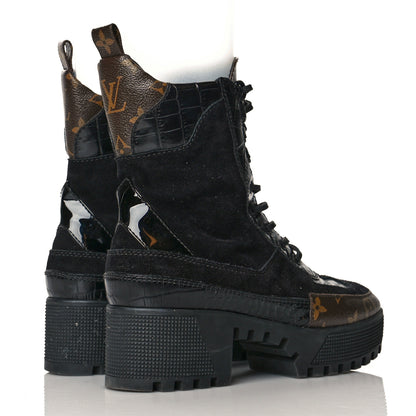 Louis Vuitton Suede Calfskin Monogram Laureate Platform Desert Boots 36 Black 4 of 8
