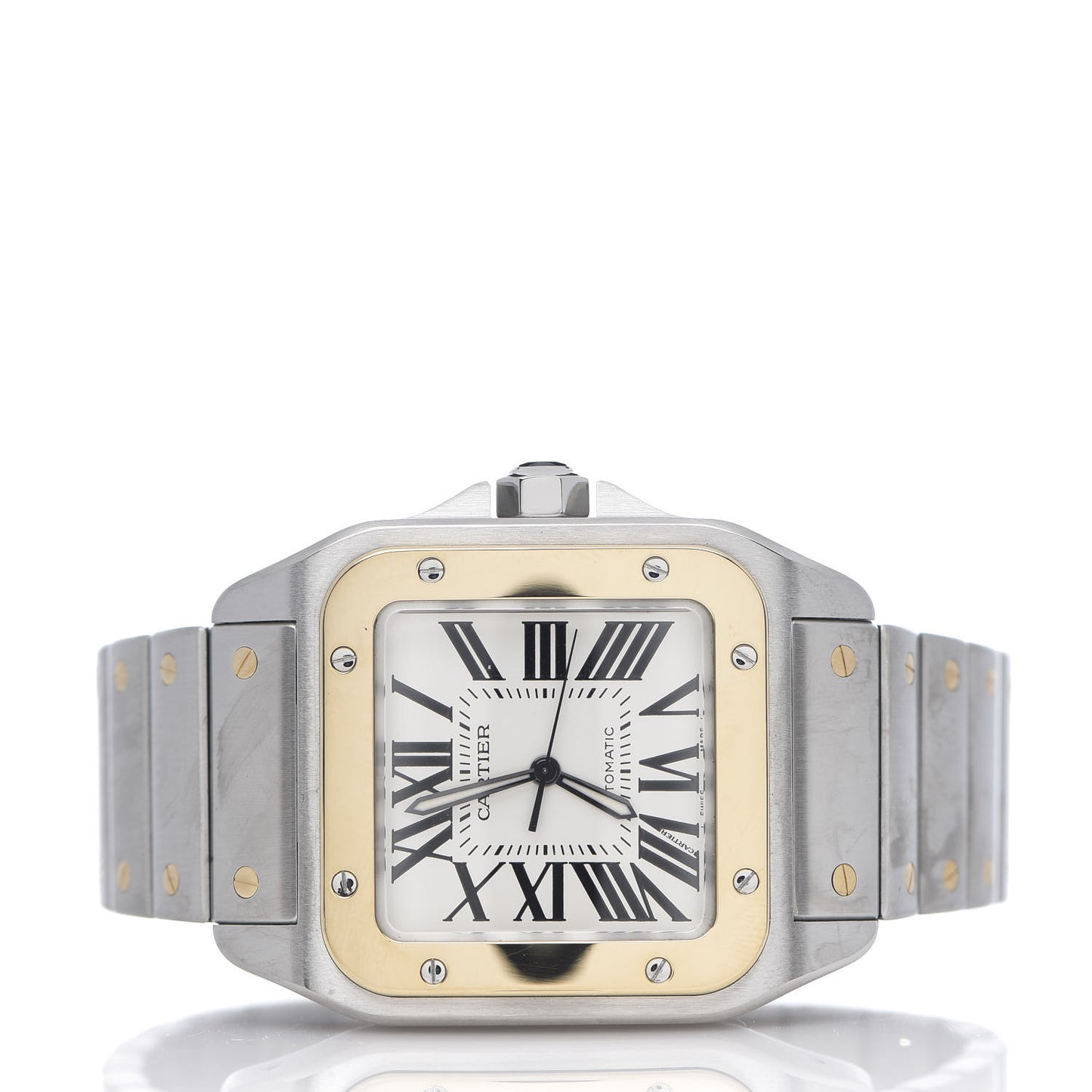 Stainless Steel 18K Yellow Gold 38mm Santos 100 Automatic Watch