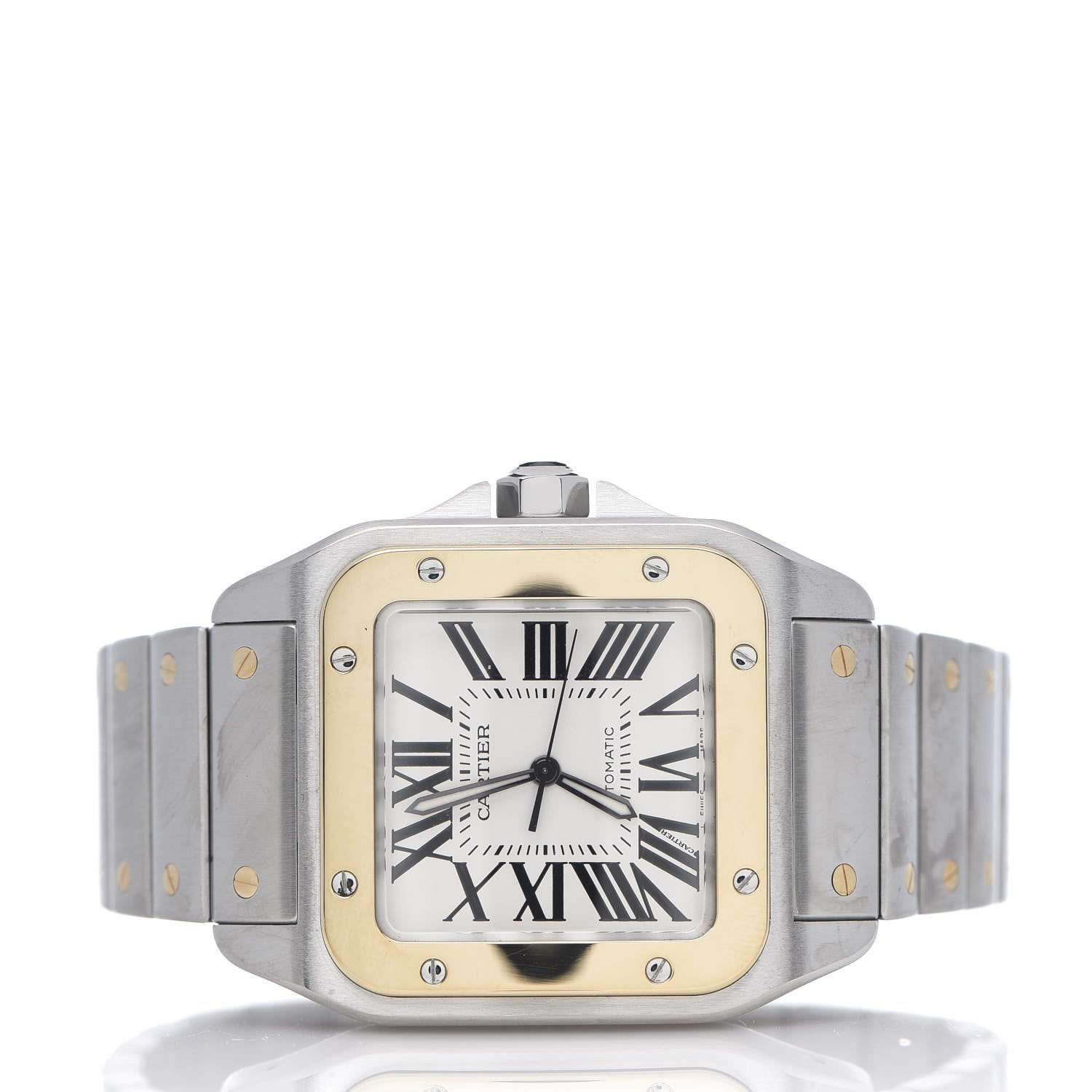 Cartier Stainless Steel 18K Yellow Gold 38mm Santos 100 Automatic Watch 3 of 6