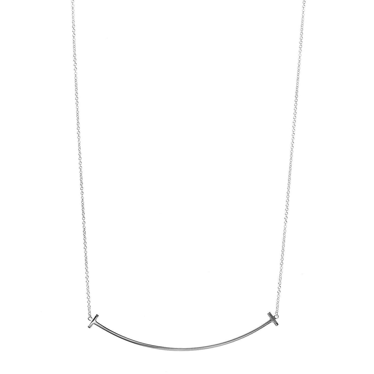 Sterling Silver Large T Smile Pendant Necklace