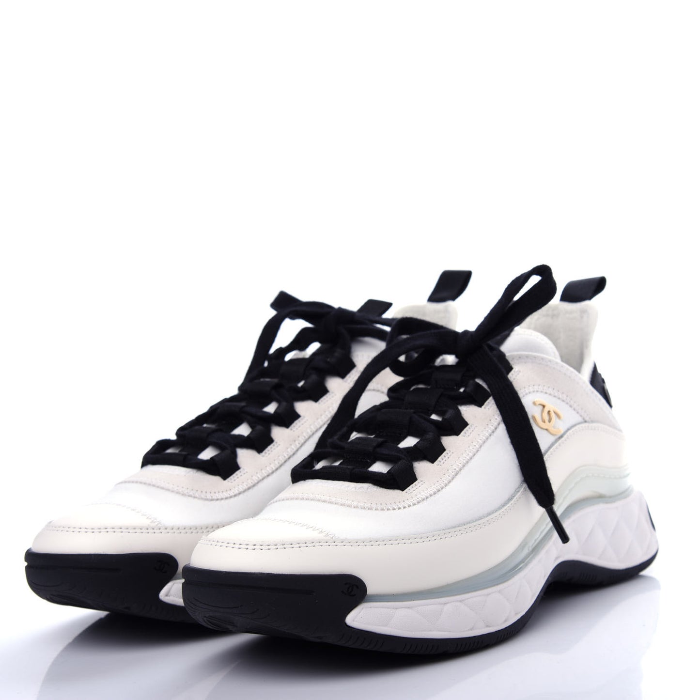 Velvet Calfskin Mixed Fibers CC Sneakers 39 Ivory Black