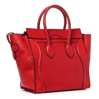Celine Drummed Calfskin Mini Luggage Coquelicot 3 of 13