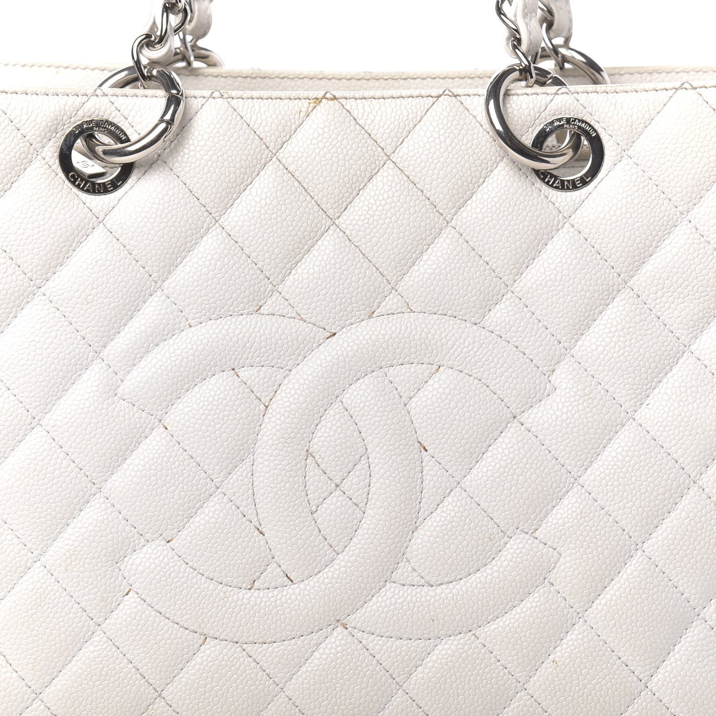 Caviar Quilted Grand Shopping Tote GST White