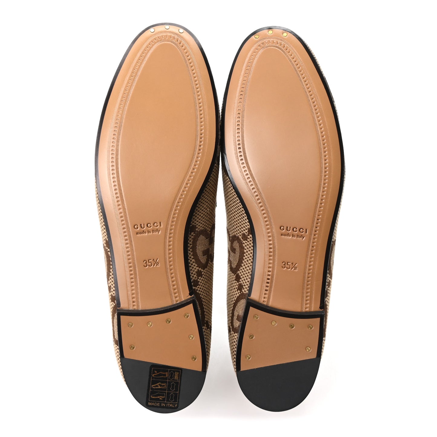 Monogram Jumbo GG Malaga Kid Horsebit Womens Jordaan Loafers 35.5 Beige Ebony New Acero