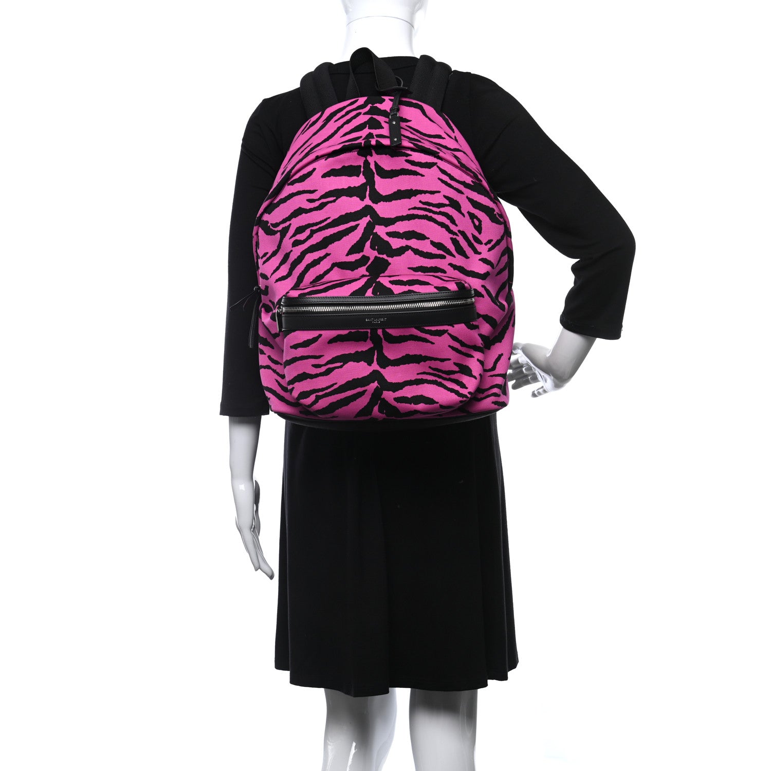 Saint Laurent Canvas Zebra Print City Backpack Pink Black 2 of 10