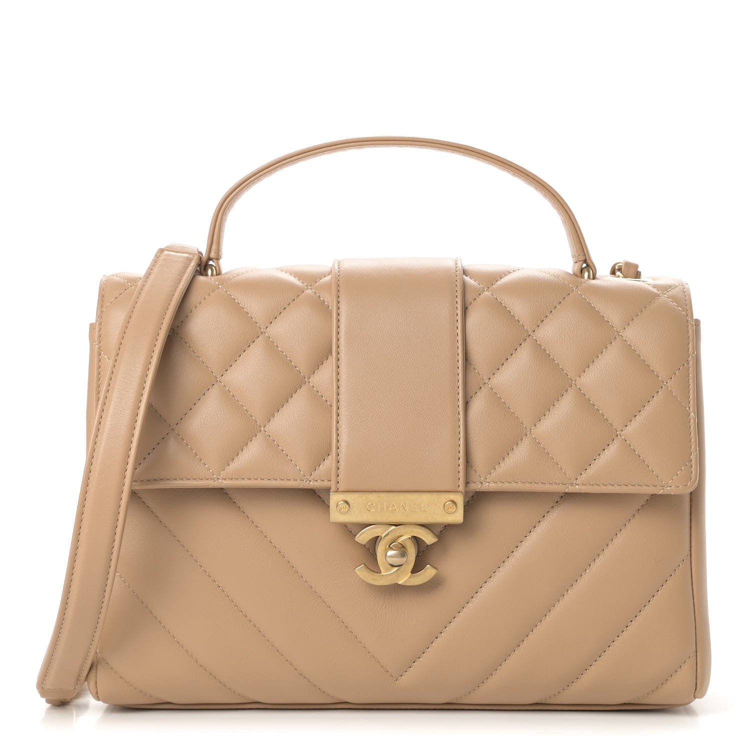 Chanel Calfskin Quilted Chevron In The City Bag Beige 1 of 10