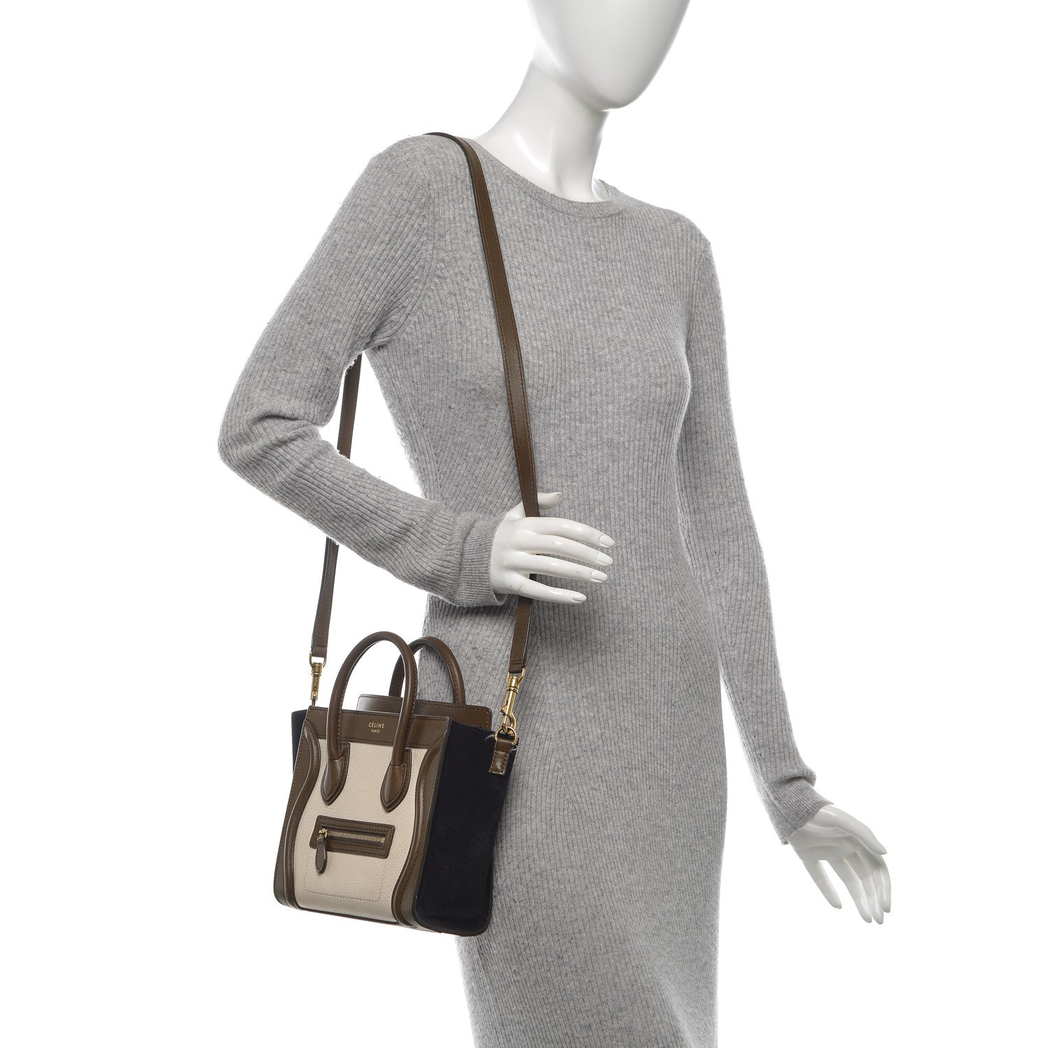 Celine Calfskin Suede Nano Tri-Color Luggage Cream 2 of 8