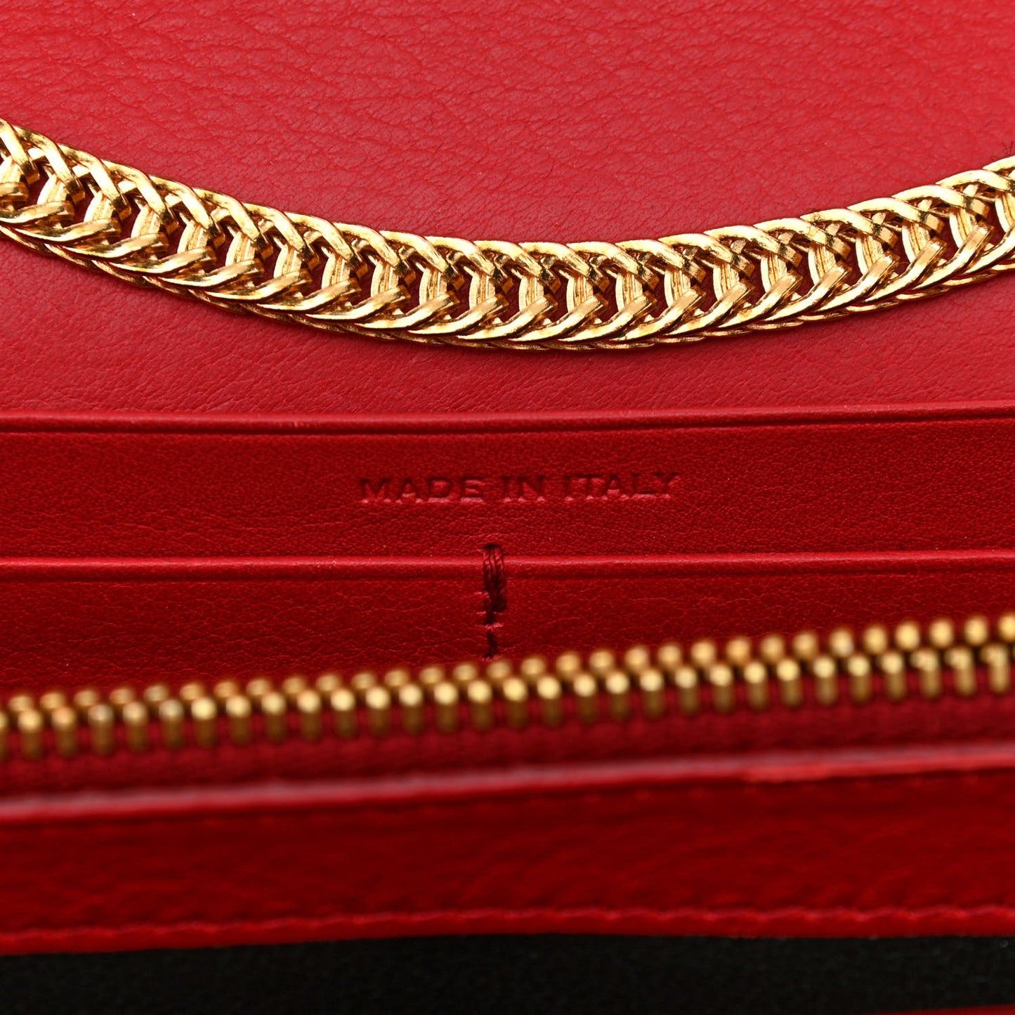 Calfskin Classic Y Ligne Chain Wallet Vermillion