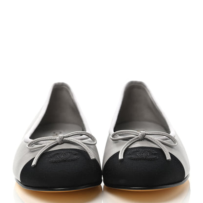 Chanel Lambskin Grosgrain Cap Toe CC Ballerina Flats 39.5 Grey Black 2 of 4