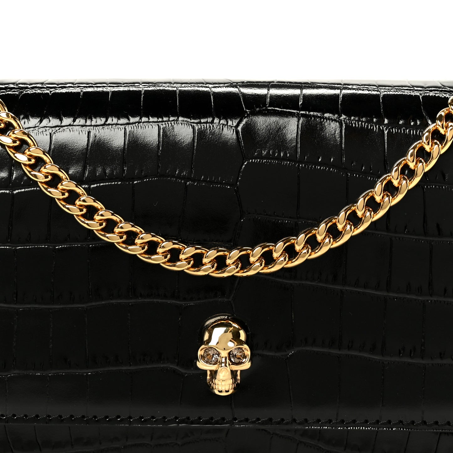 Calfskin Crocodile Embossed Skull Mini Shoulder Bag Black