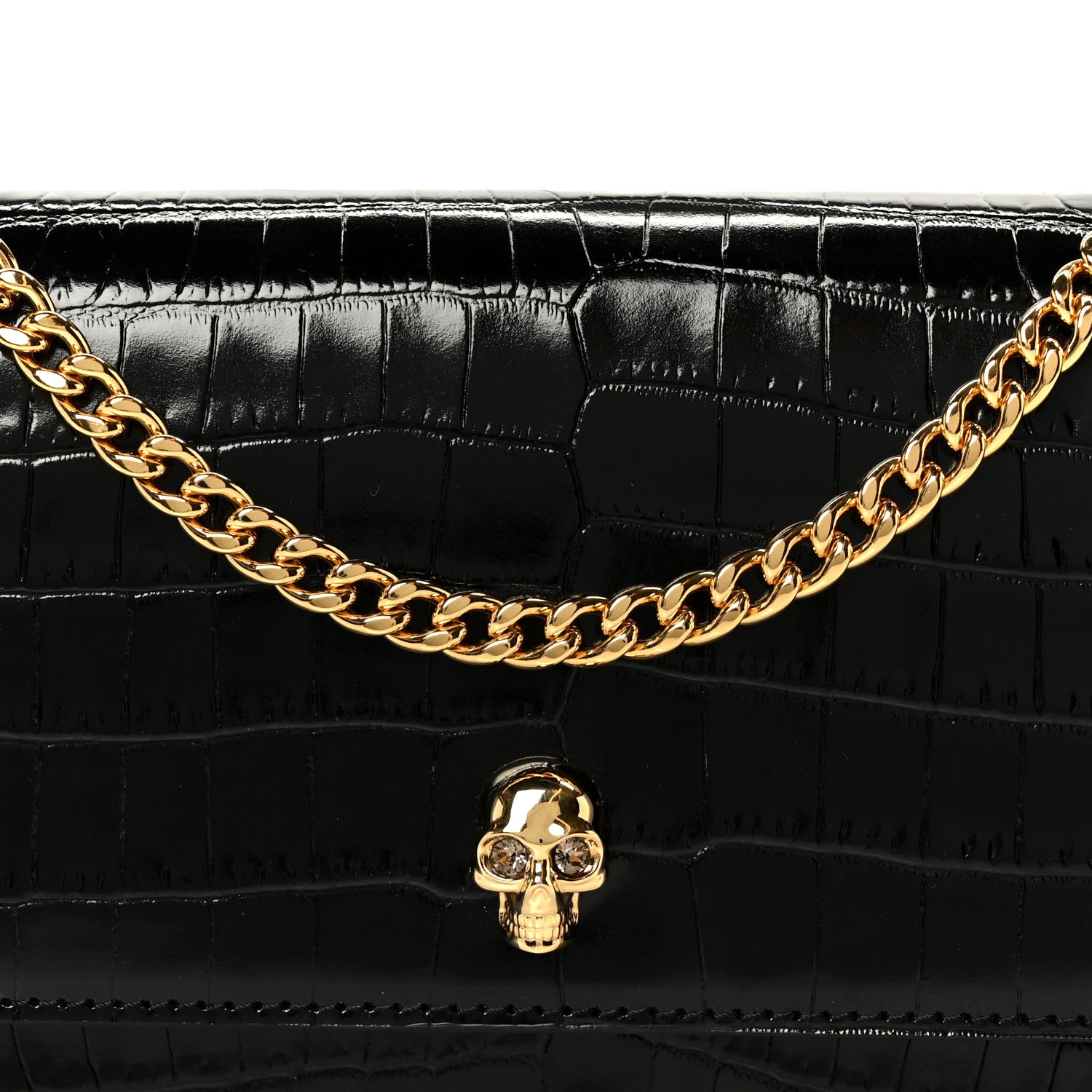 Alexander McQueen Calfskin Crocodile Embossed Skull Mini Shoulder Bag Black 8 of 10