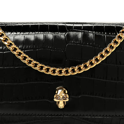 Alexander McQueen Calfskin Crocodile Embossed Skull Mini Shoulder Bag Black 8 of 10