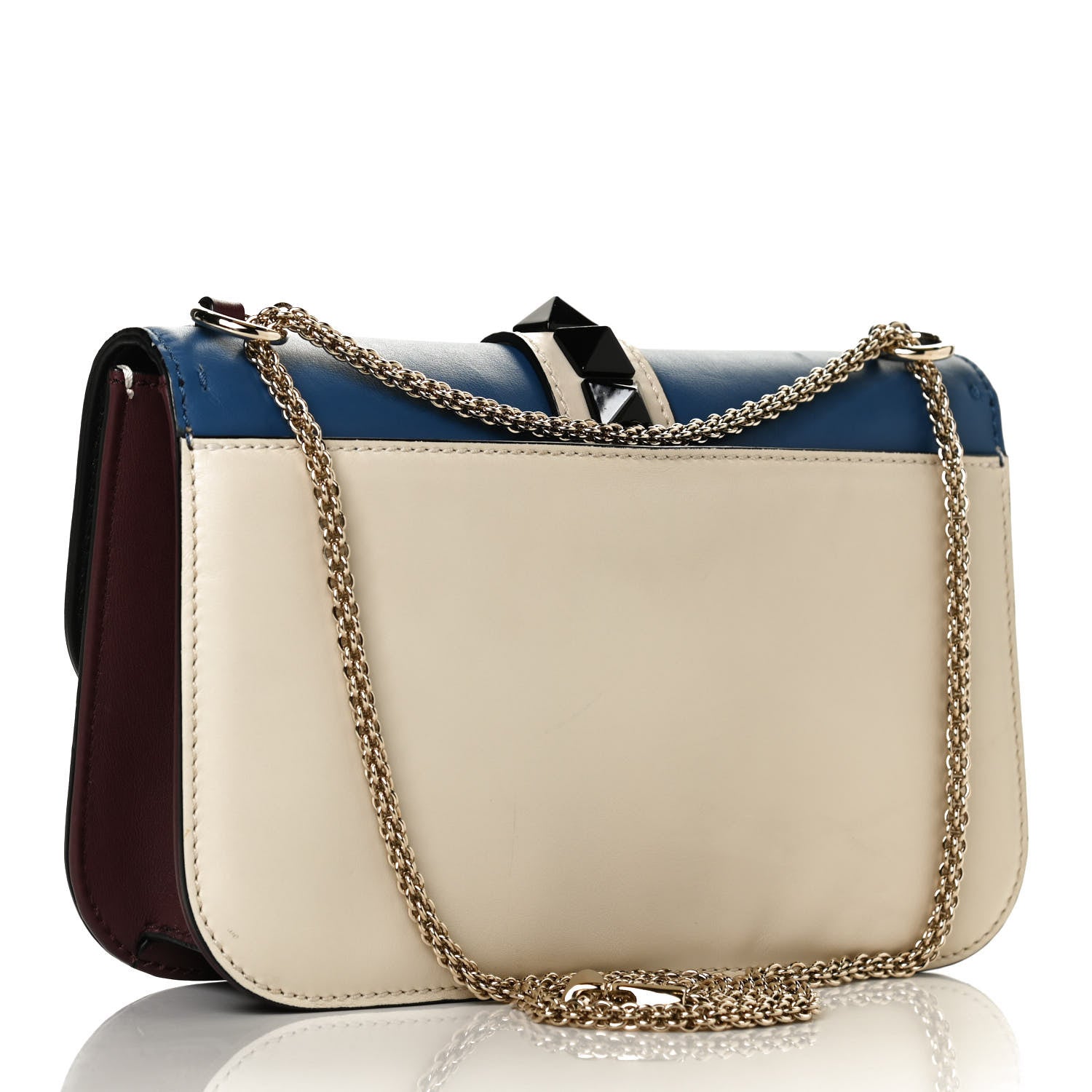 Valentino Garavani Vitello Tri-Color Medium Glam Lock Rockstud Flap Blue White Burgundy 2 of 13